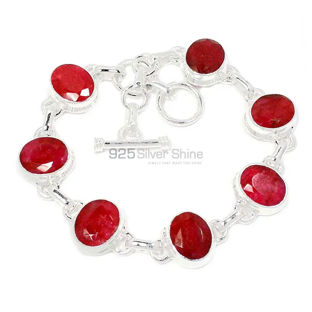 925 Solid Silver Bracelets In Dyed Ruby Gemstone Jewelry 925SB293-2_0