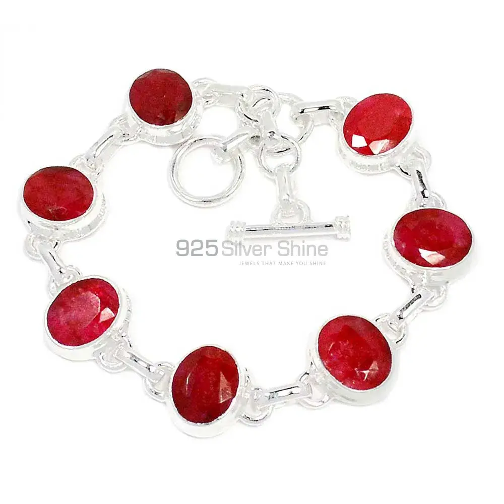 925 Solid Silver Bracelets In Dyed Ruby Gemstone Jewelry 925SB293-2_1