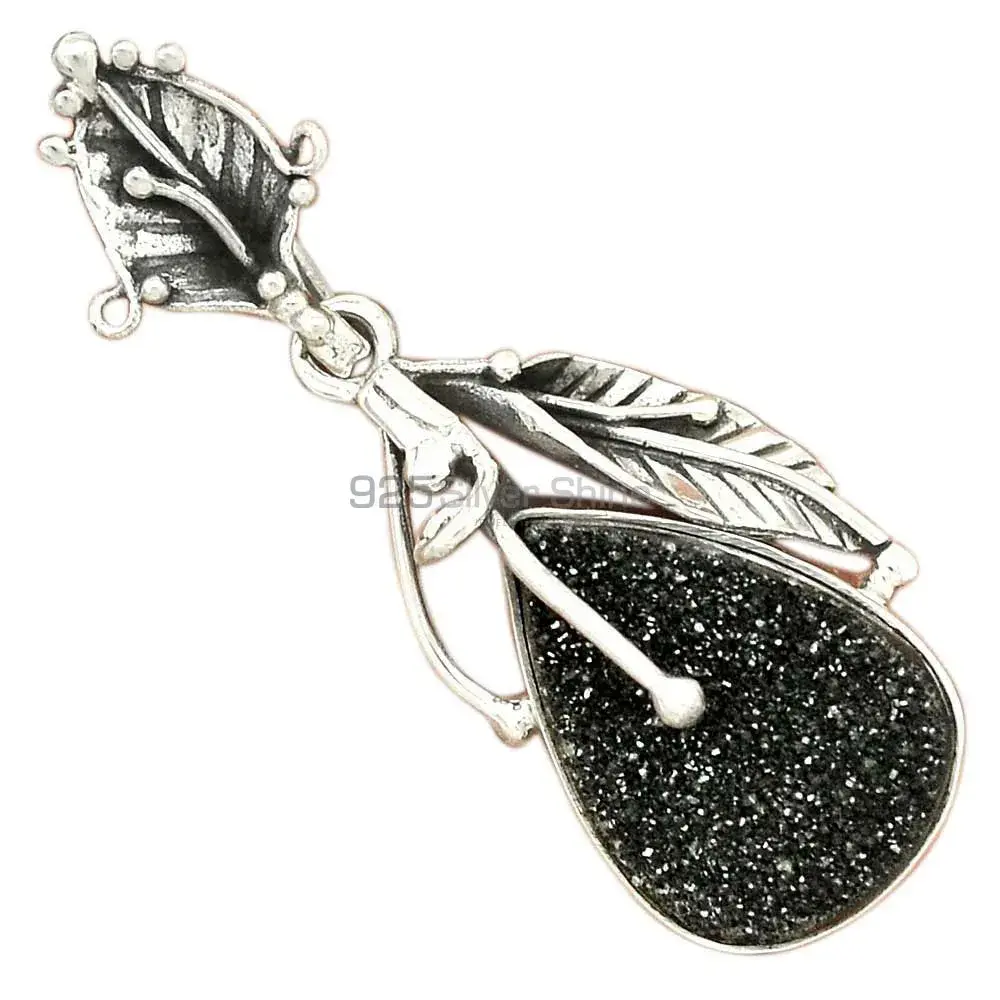 Top Quality 925 Solid Silver Pendants Exporters In Black Aura Druzy Gemstone Jewelry 925SP64-3