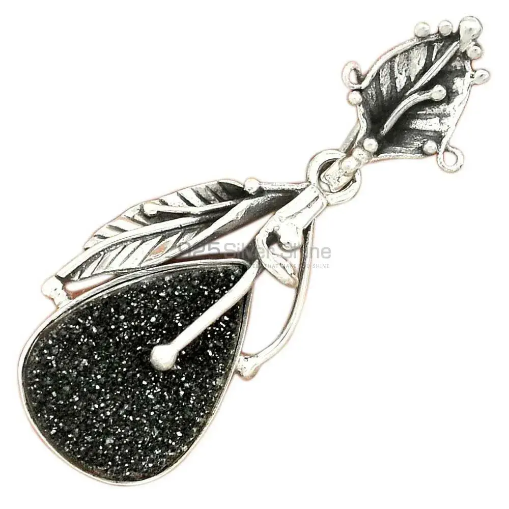 Top Quality 925 Solid Silver Pendants Exporters In Black Aura Druzy Gemstone Jewelry 925SP64-3_0