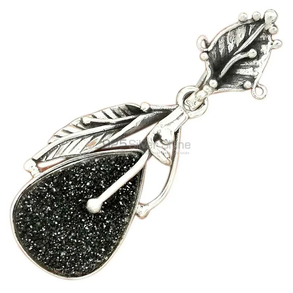 925 Solid Silver Pendants In Black Aura Druzy Gemstone Jewelry 925SP64-3_1
