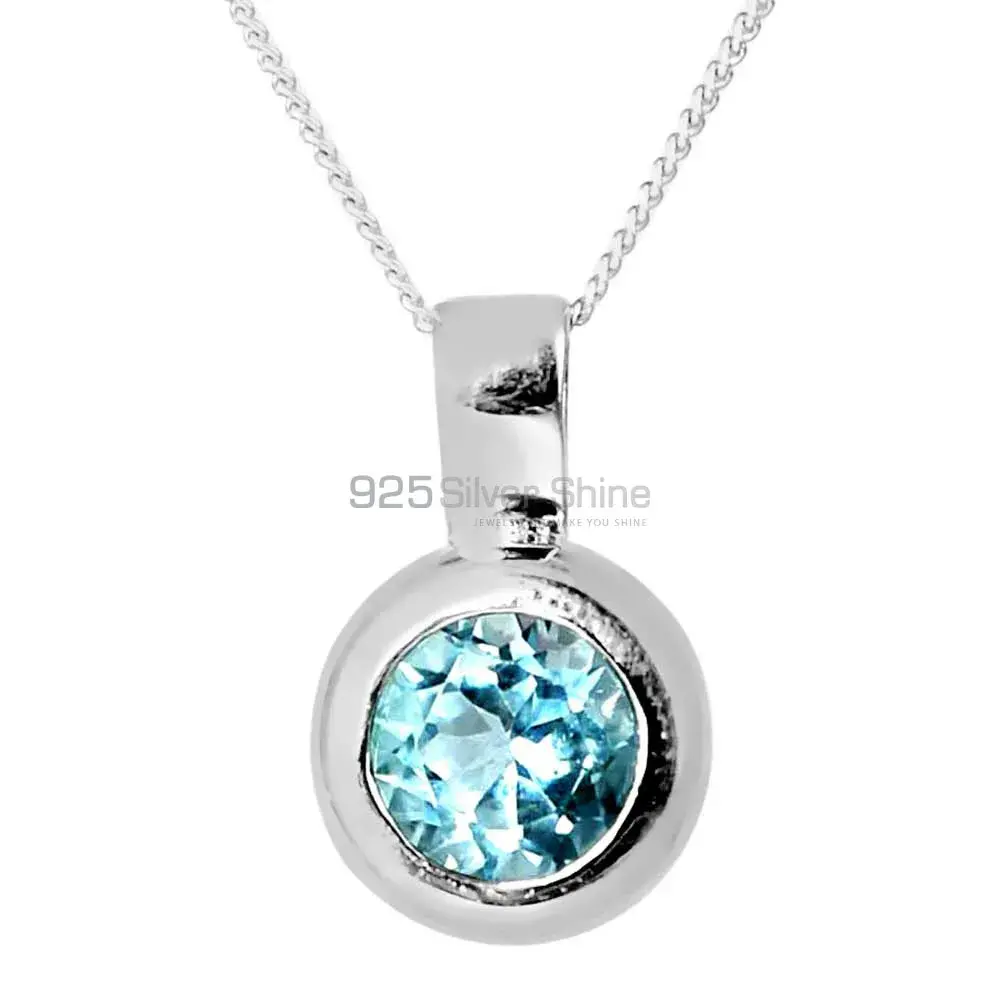 Top Quality 925 Solid Silver Pendants Exporters In Blue Topaz Gemstone Jewelry 925SP262-7