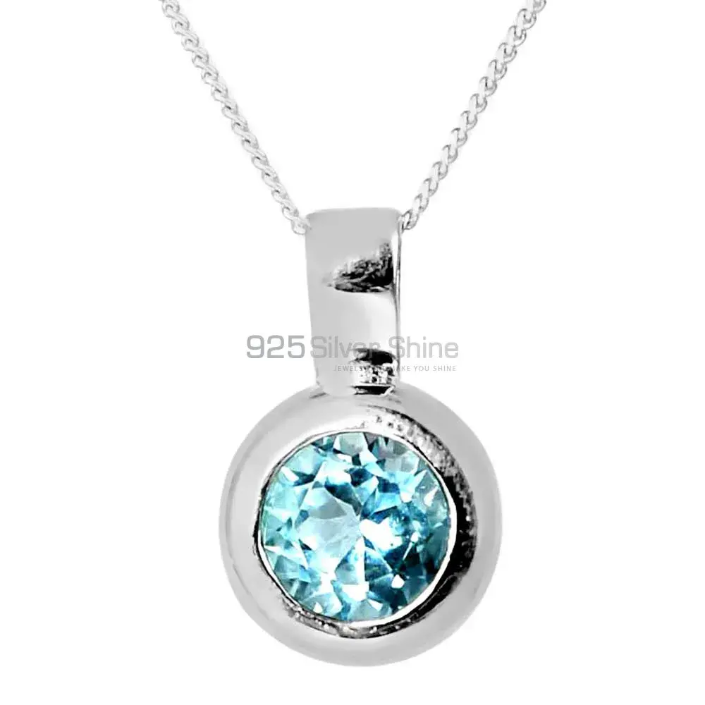 925 Solid Silver Pendants In Blue Topaz Gemstone Jewelry 925SP262-7_0