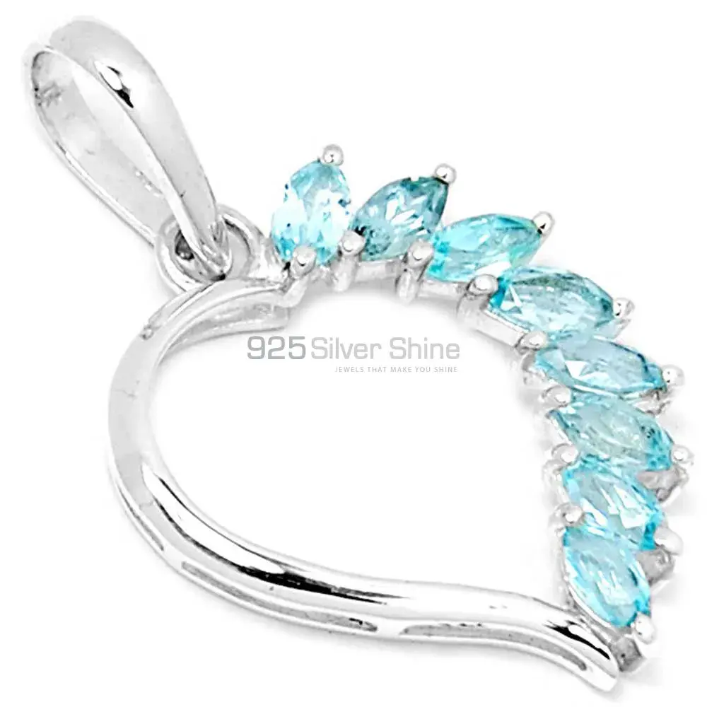 Top Quality 925 Solid Silver Pendants Exporters In Blue Topaz Gemstone Jewelry 925SSP304-2