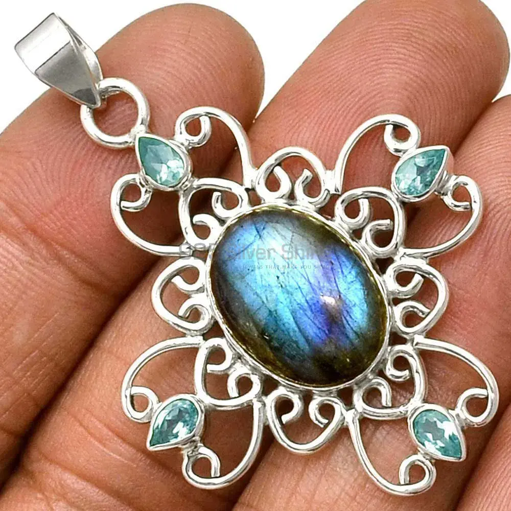 Top Quality 925 Solid Silver Pendants Exporters In Multi Gemstone Jewelry 925SP097-4_0