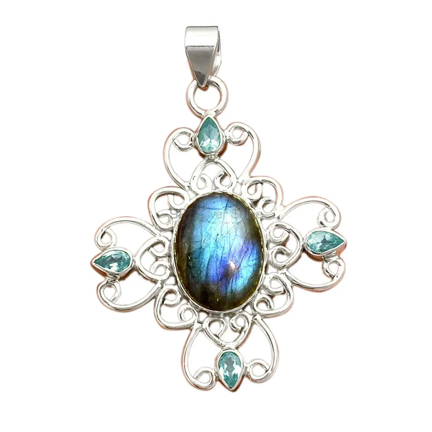 Top Quality 925 Solid Silver Pendants Exporters In Multi Gemstone Jewelry 925SP097-4_1