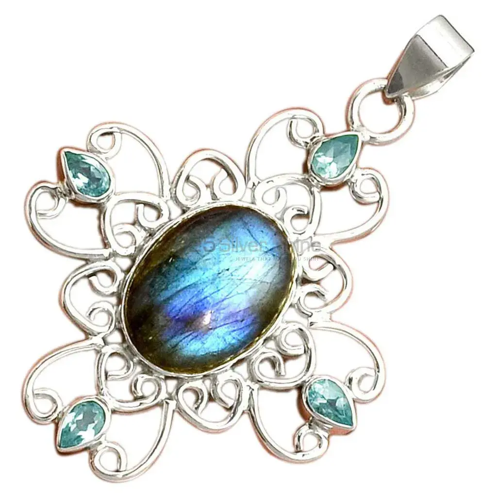 Top Quality 925 Solid Silver Pendants Exporters In Multi Gemstone Jewelry 925SP097-4_2