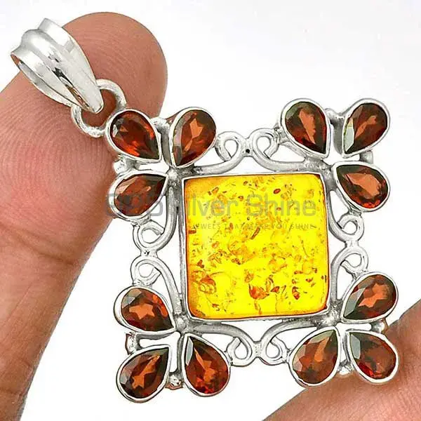 Top Quality 925 Solid Silver Pendants Exporters In Multi Gemstone Jewelry 925SP37-2_0