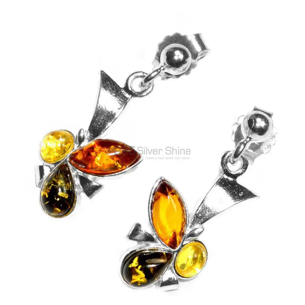 925 Sterling Silver Earrings In Amber Gemstone Jewelry 925SE2932_0
