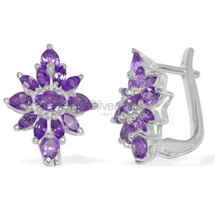 925 Sterling Silver Earrings In Amethyst Gemstone Jewelry 925SE899_0