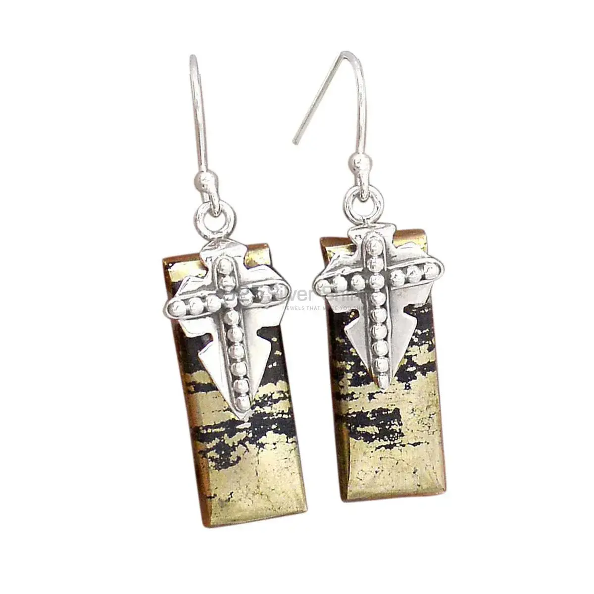 925 Sterling Silver Earrings In Golden Pyrite Gemstone Jewelry 925SE2614_0