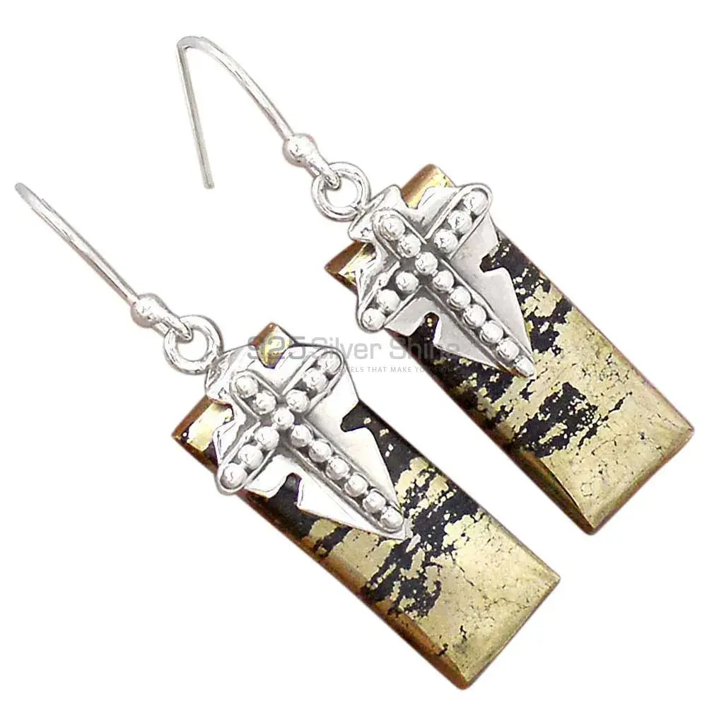 925 Sterling Silver Earrings In Golden Pyrite Gemstone Jewelry 925SE2614_1