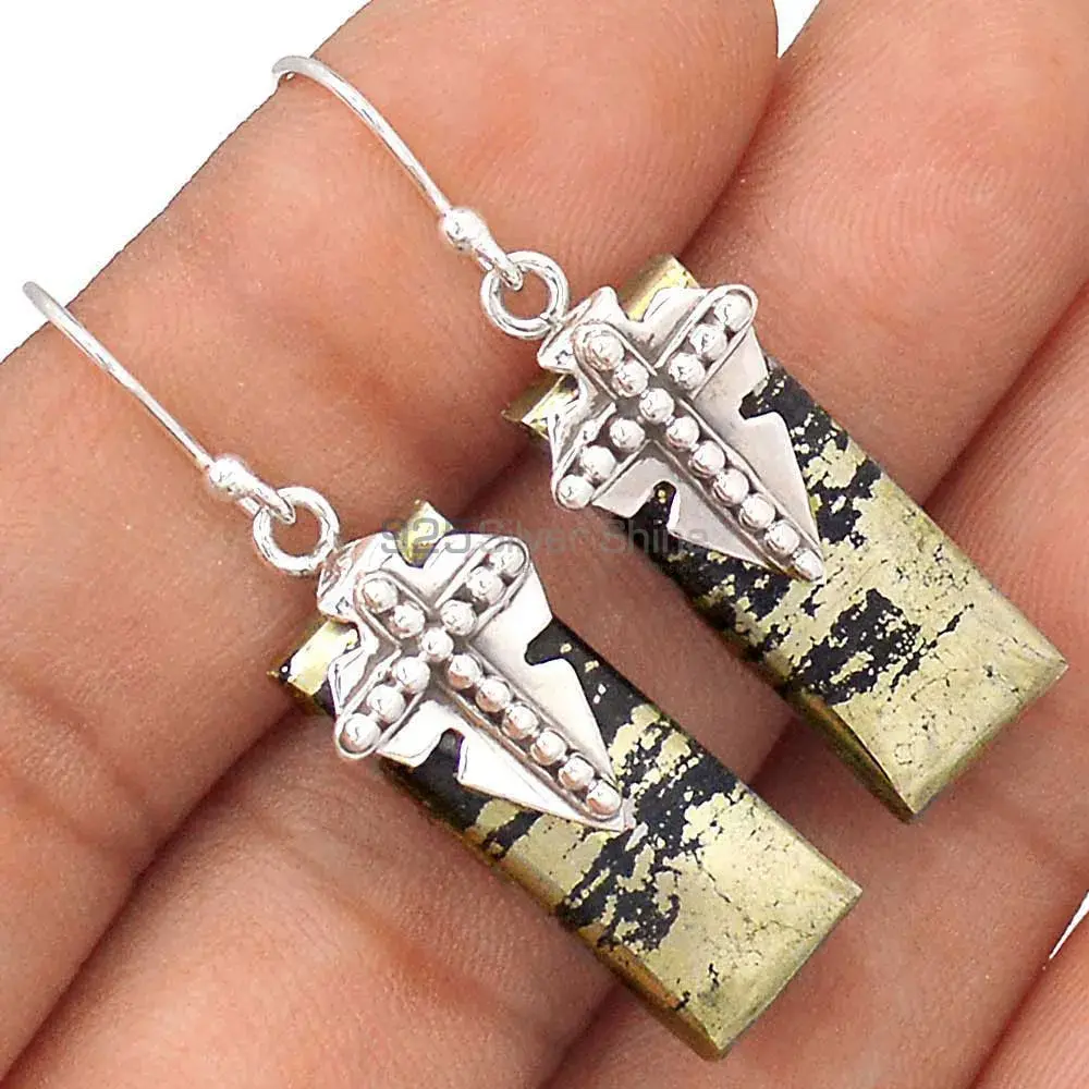 Top Quality 925 Sterling Silver Earrings In Golden Pyrite Gemstone Jewelry 925SE2614_1