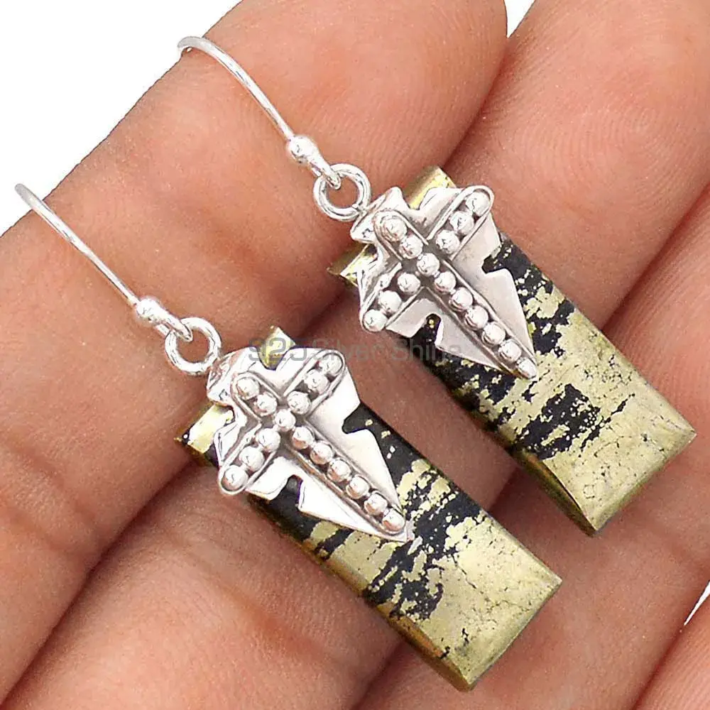 925 Sterling Silver Earrings In Golden Pyrite Gemstone Jewelry 925SE2614_2
