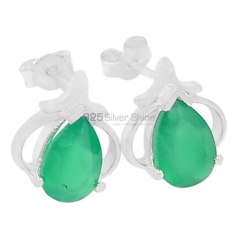 Top Quality 925 Sterling Silver Earrings In Green Onyx Gemstone Jewelry 925SE425