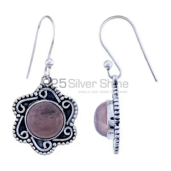 Top Quality 925 Sterling Silver Earrings In Rose Quartz Gemstone Jewelry 925SE1206_0