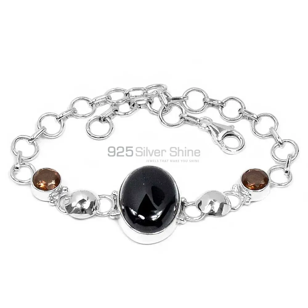 925 Sterling Silver Handmade Bracelets In Smoky-Black-Black Onyx Gemstone Jewelry 925SB276
