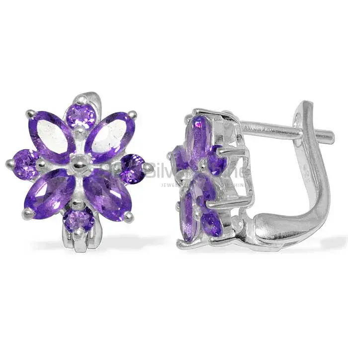 925 Sterling Silver Handmade Earrings In Amethyst Gemstone Jewelry 925SE902_0