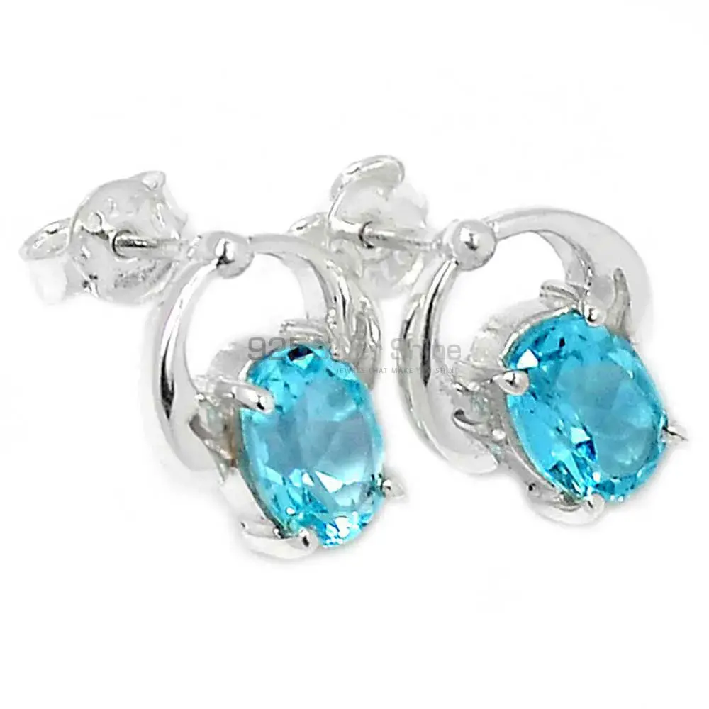 Top Quality 925 Sterling Silver Handmade Earrings In Blue Topaz Gemstone Jewelry 925SE428