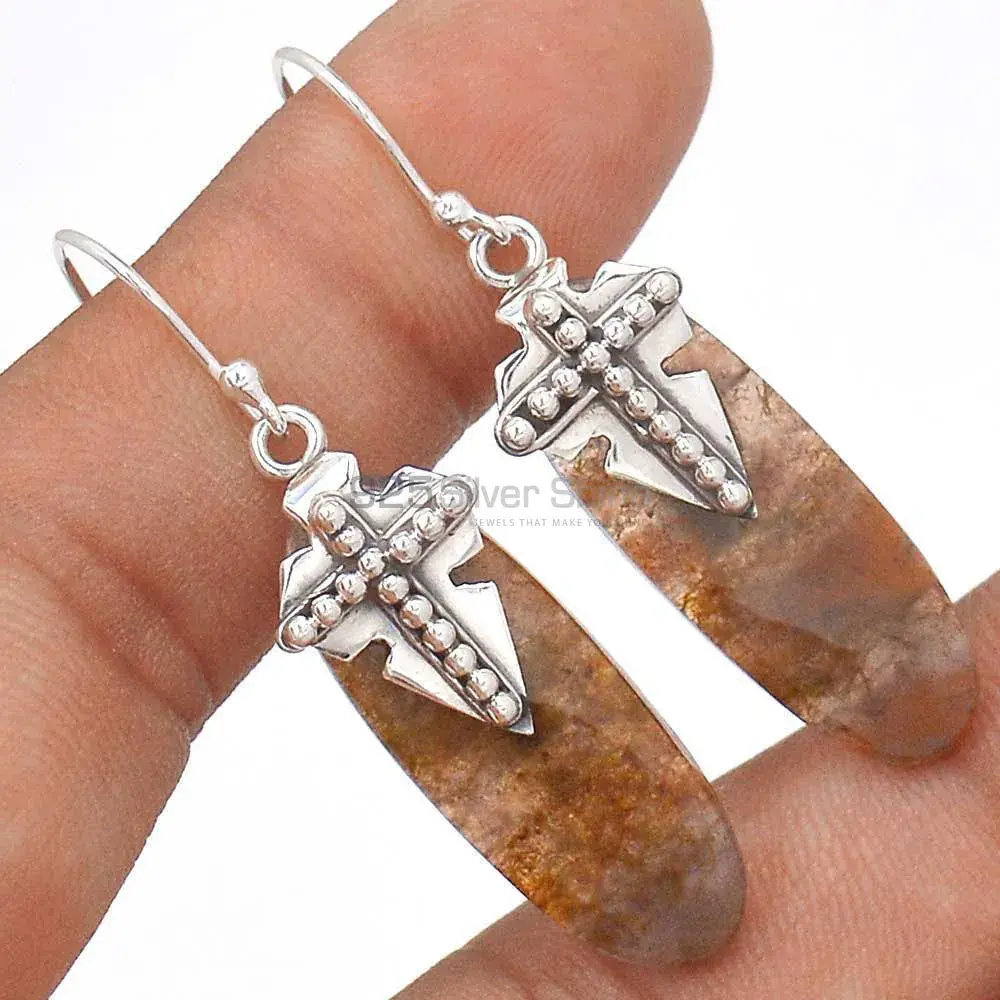 925 Sterling Silver Handmade Earrings In Cacoxenite Gemstone Jewelry 925SE2617_1