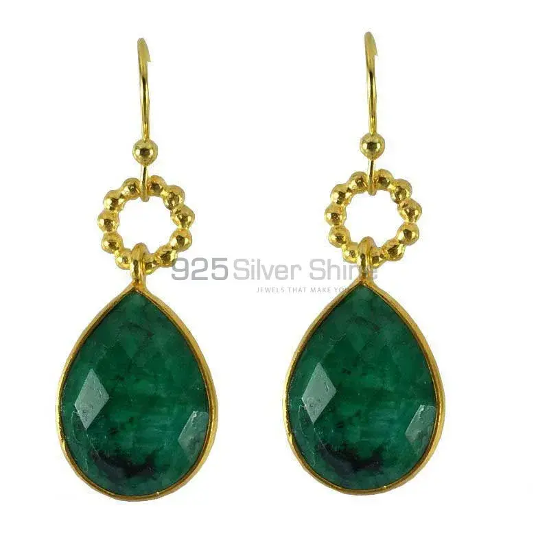 925 Sterling Silver Handmade Earrings In Dyed Emerald Gemstone Jewelry 925SE1288_0