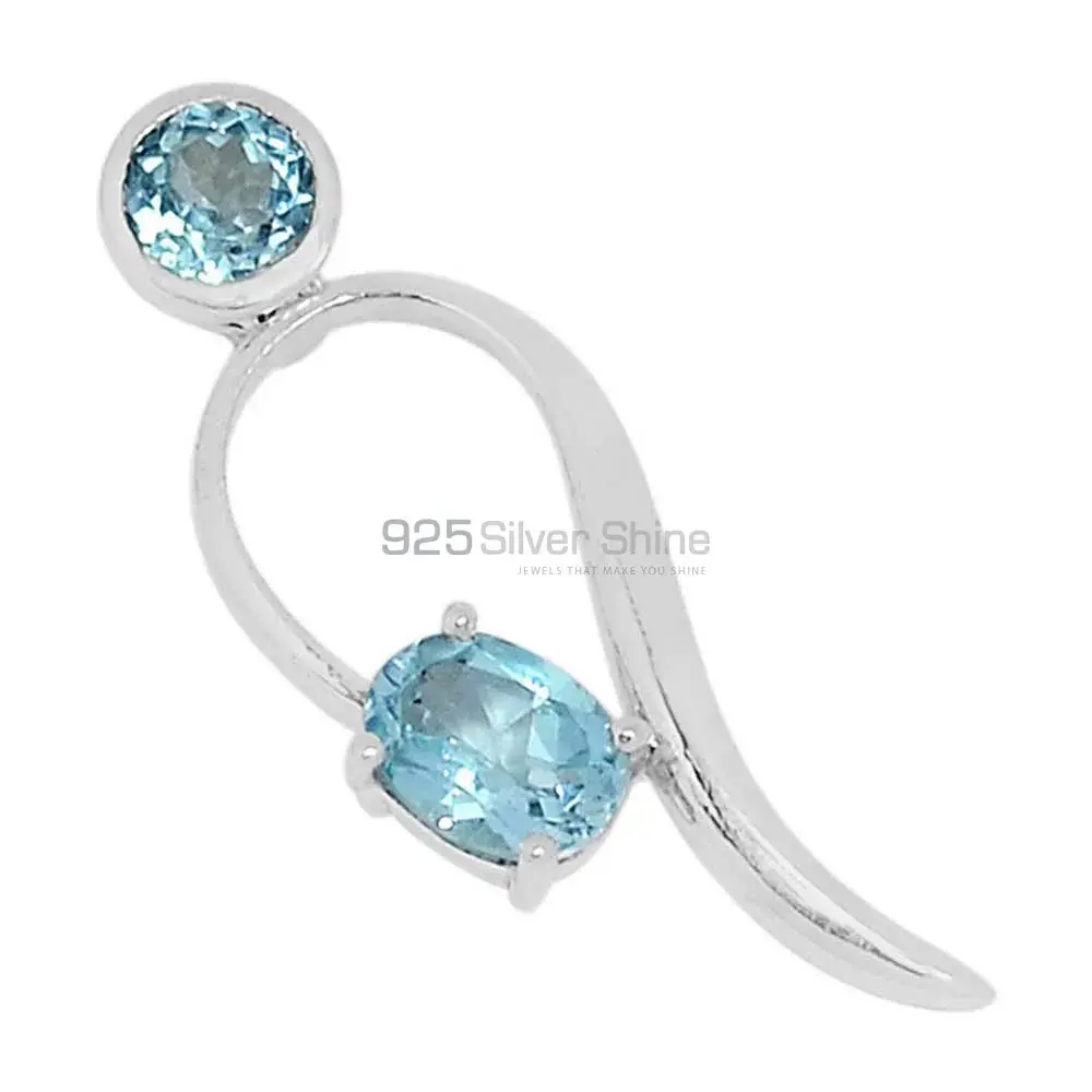 Top Quality 925 Sterling Silver Handmade Pendants In Blue Topaz Gemstone Jewelry 925SSP317-2