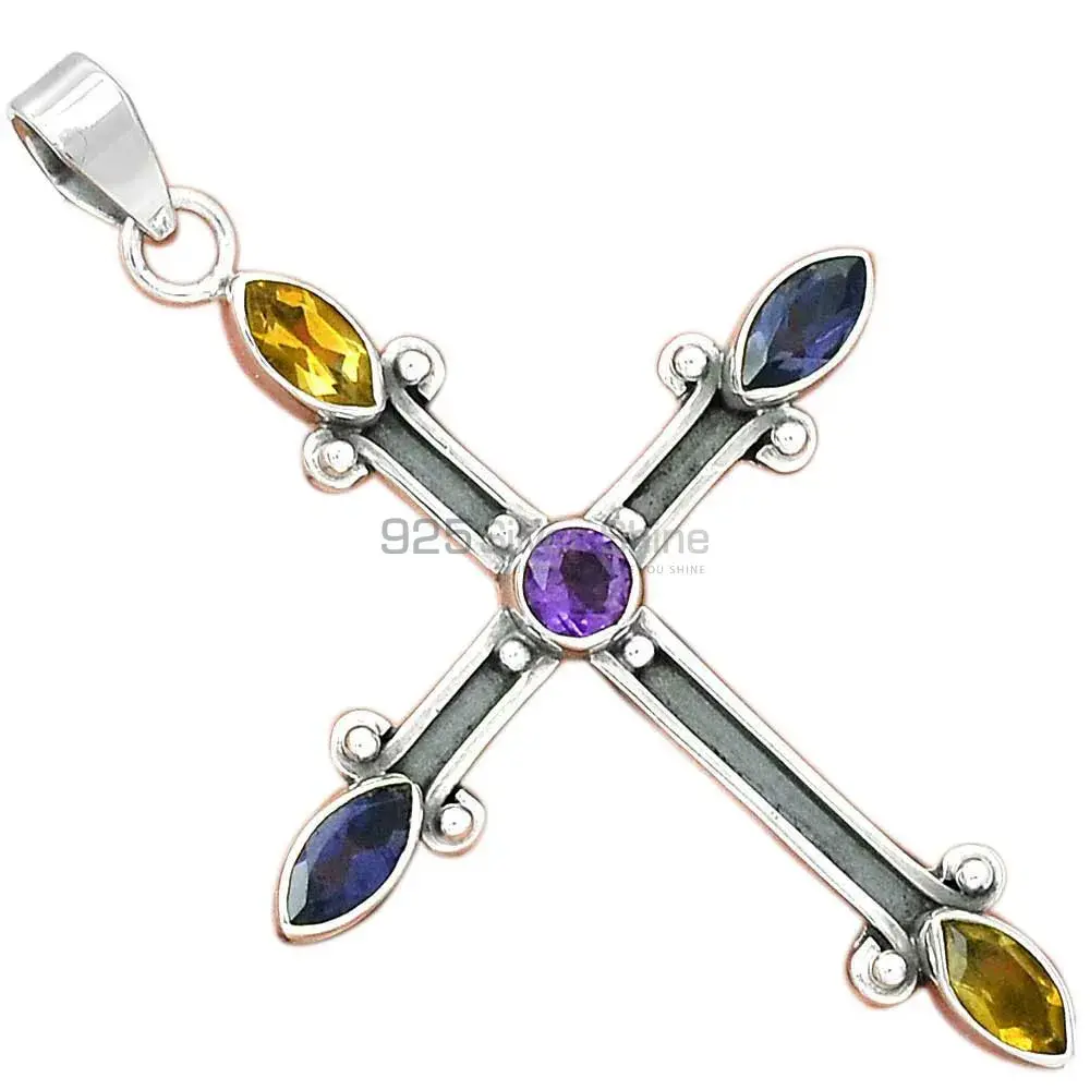 Top Quality 925 Sterling Silver Handmade Pendants In Multi Gemstone Jewelry 925SP23-4