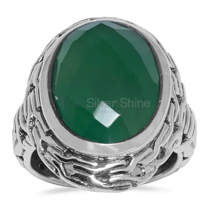 Top Quality 925 Sterling Silver Rings In Green Onyx Gemstone Jewelry 925SR1644