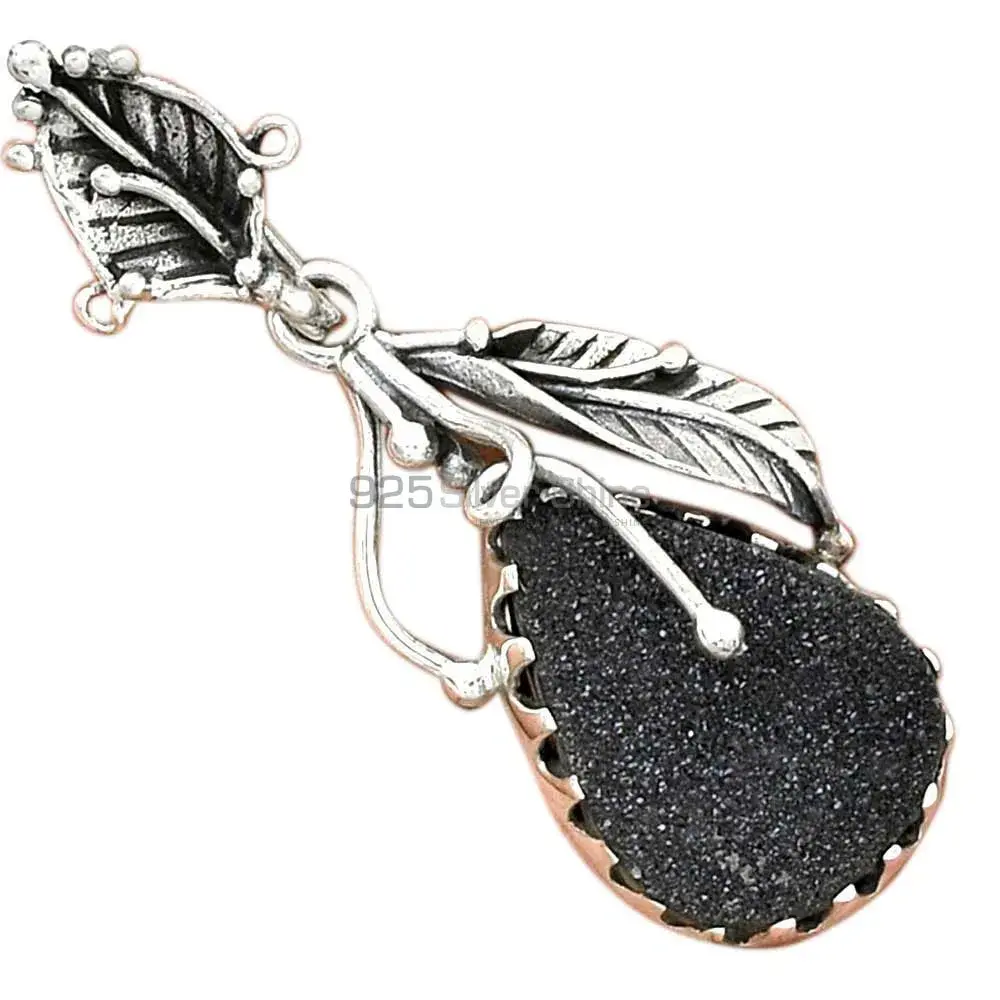 Top Quality Black Druzy Gemstone Handmade Pendants In 925 Sterling Silver Jewelry 925SP082-3