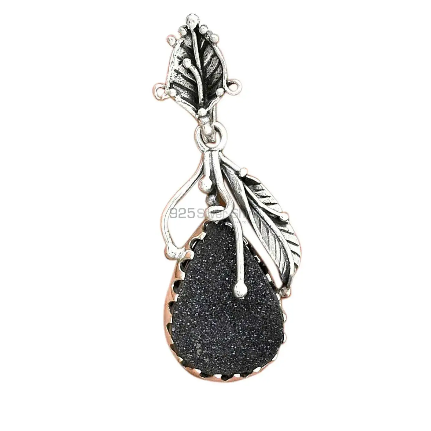 Black Druzy Gemstone Handmade Pendants In 925 Sterling Silver Jewelry 925SP082-3_2