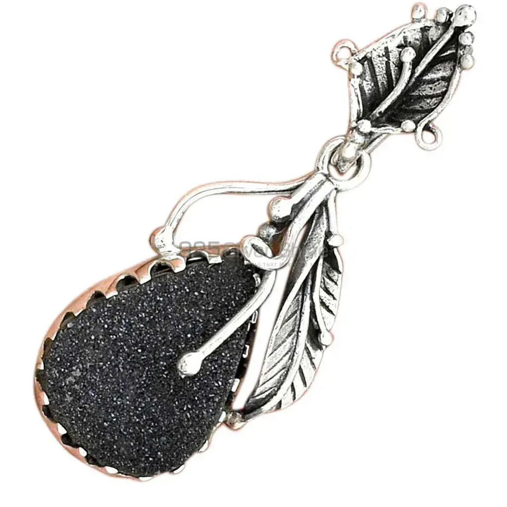 Top Quality Black Druzy Gemstone Handmade Pendants In 925 Sterling Silver Jewelry 925SP082-3_2