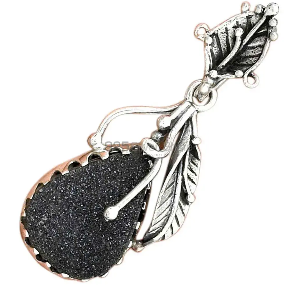 Black Druzy Gemstone Handmade Pendants In 925 Sterling Silver Jewelry 925SP082-3_3