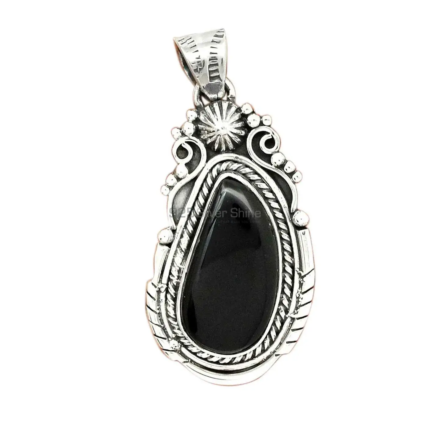 Black Onyx Gemstone Handmade Pendants In 925 Sterling Silver Jewelry 925SP43-3_2