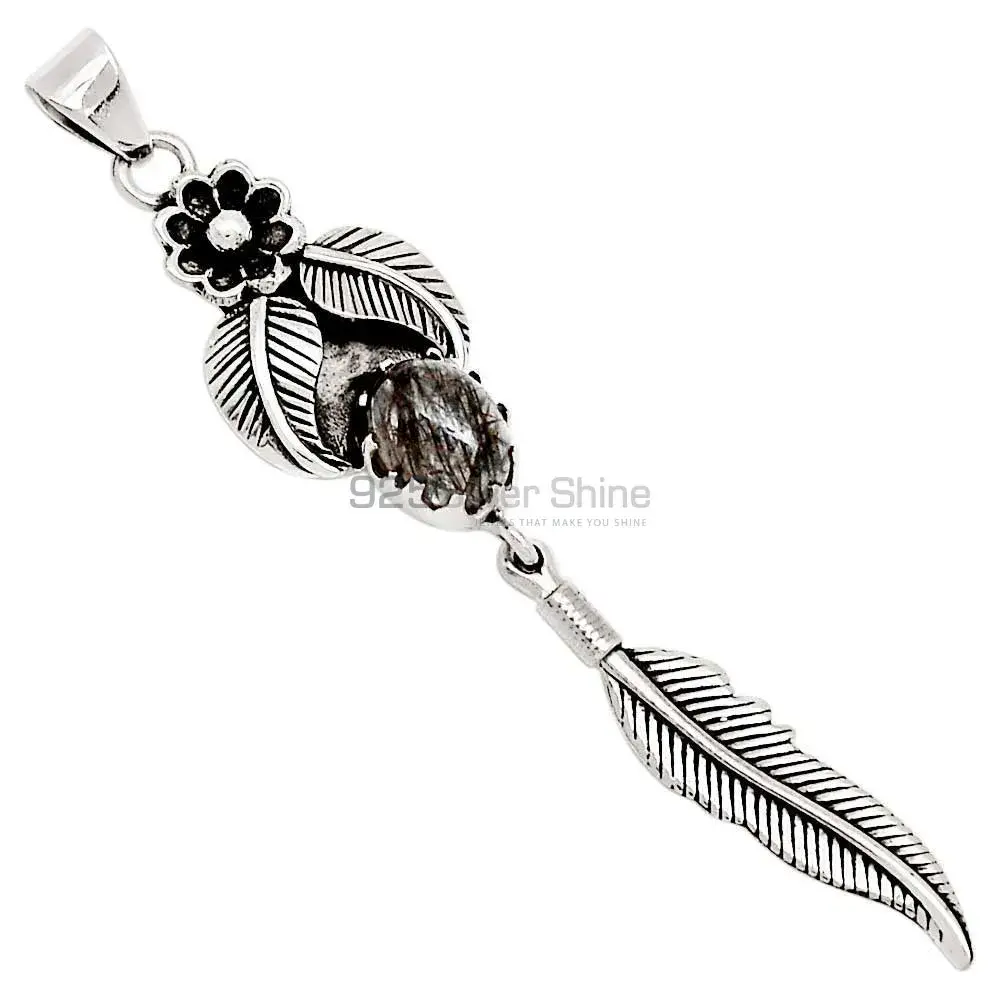 Black Rutile Gemstone Pendants In 925 Fine Silver Jewelry 925SP104-1_0