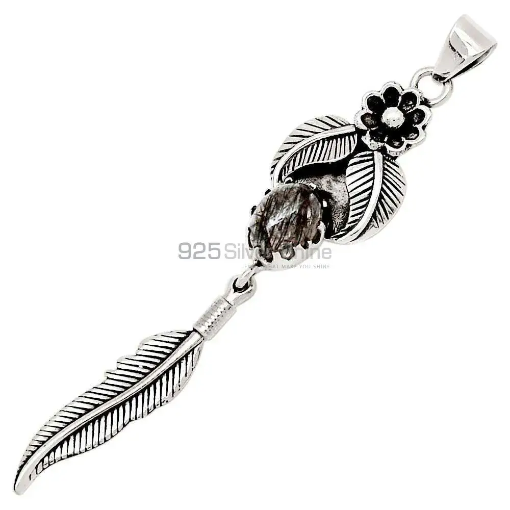 Black Rutile Gemstone Pendants In 925 Fine Silver Jewelry 925SP104-1_1