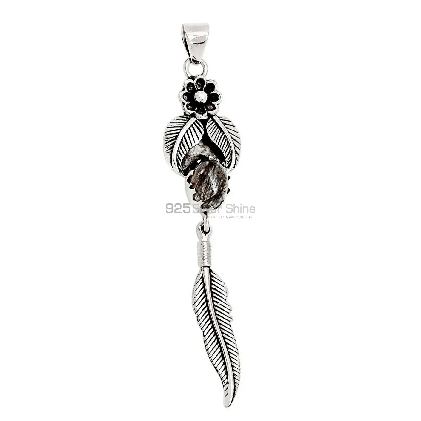 Black Rutile Gemstone Pendants In 925 Fine Silver Jewelry 925SP104-1_2