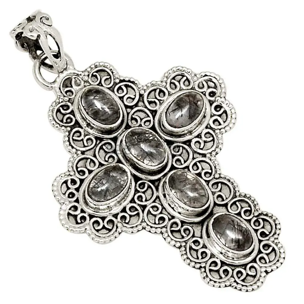 Black Rutile Gemstone Pendants In 925 Fine Silver Jewelry 925SP123-1_0