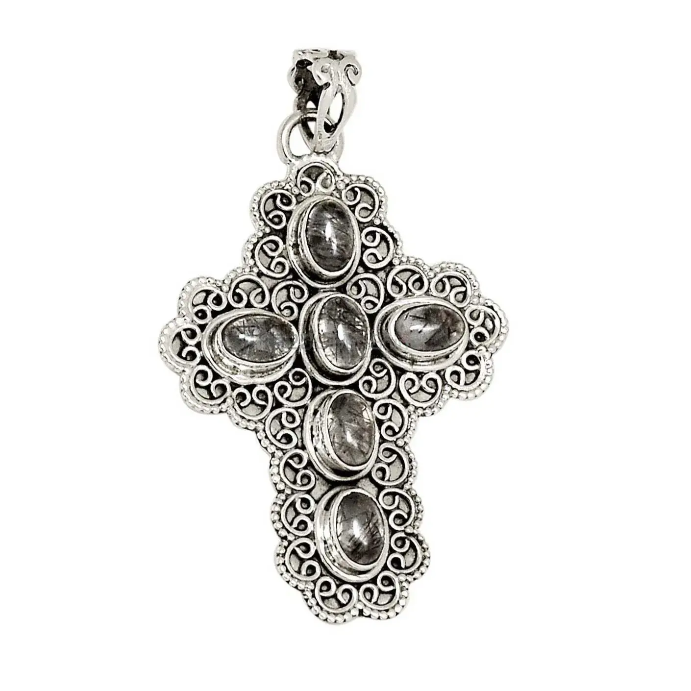 Black Rutile Gemstone Pendants In 925 Fine Silver Jewelry 925SP123-1_1