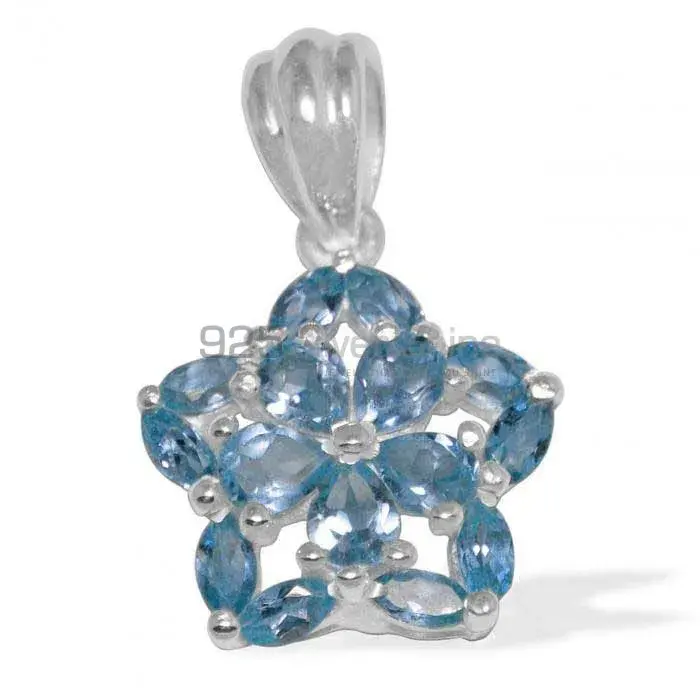 Top Quality Blue Topaz Gemstone Handmade Pendants In 925 Sterling Silver Jewelry 925SP1511