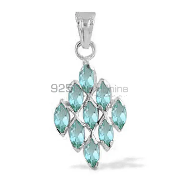 Top Quality Blue Topaz Gemstone Handmade Pendants In 925 Sterling Silver Jewelry 925SP1661
