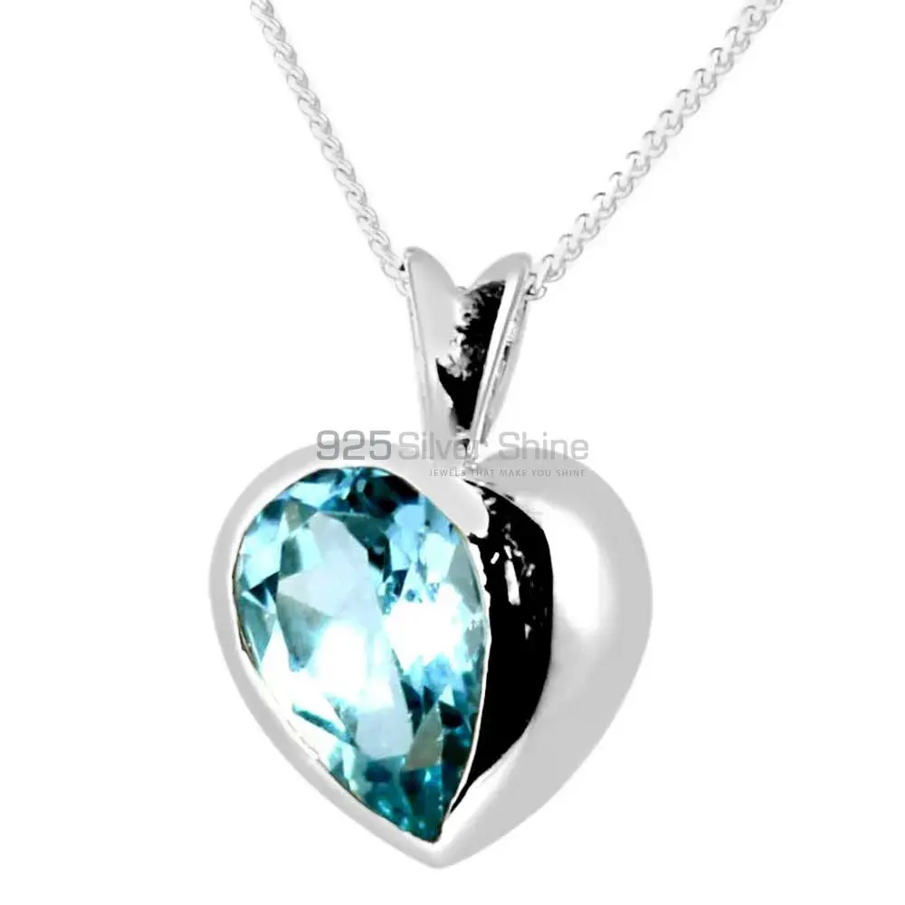 Top Quality Blue Topaz Gemstone Pendants Suppliers In 925 Fine Silver Jewelry 925SP260-1