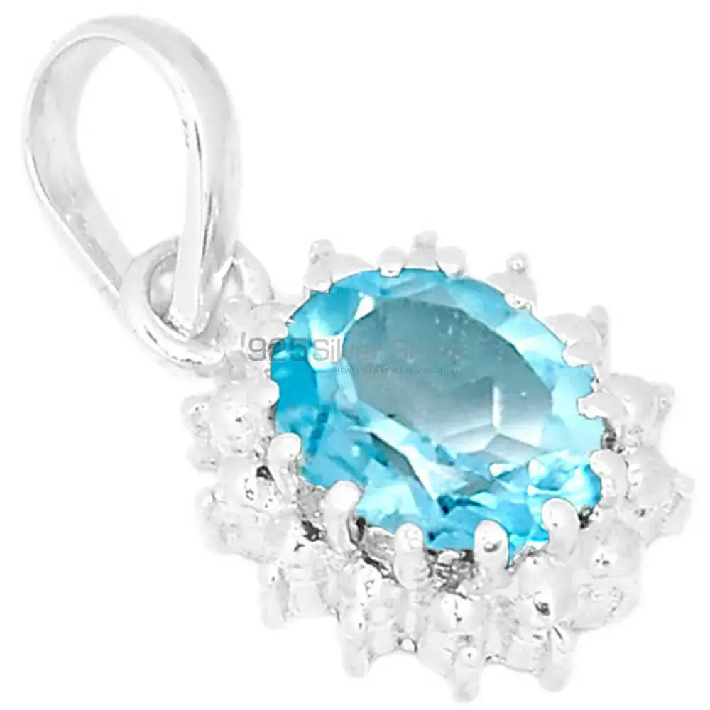 Top Quality Blue Topaz Gemstone Pendants Suppliers In 925 Fine Silver Jewelry 925SP267-2