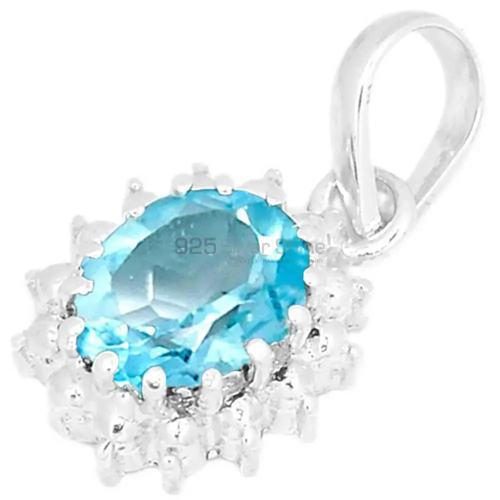 Top Quality Blue Topaz Gemstone Pendants Suppliers In 925 Fine Silver Jewelry 925SP267-2_0