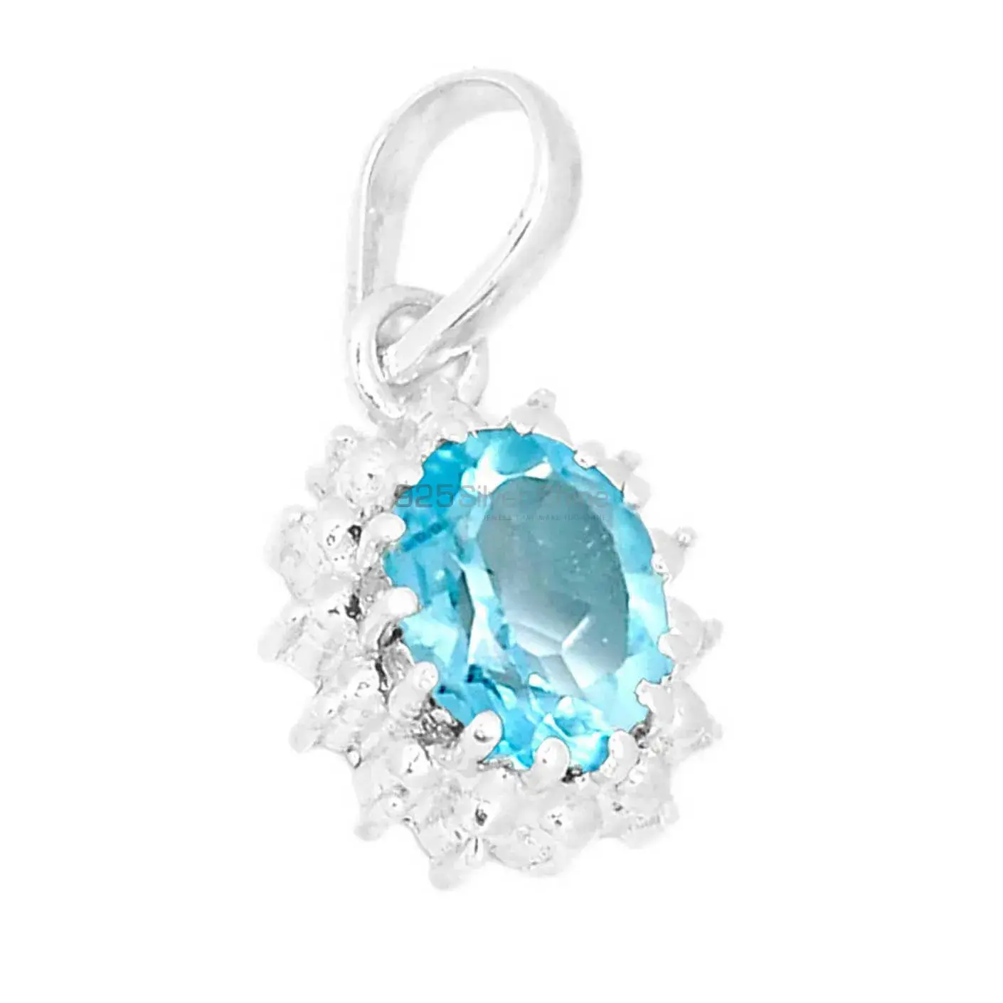 Top Quality Blue Topaz Gemstone Pendants Suppliers In 925 Fine Silver Jewelry 925SP267-2_1