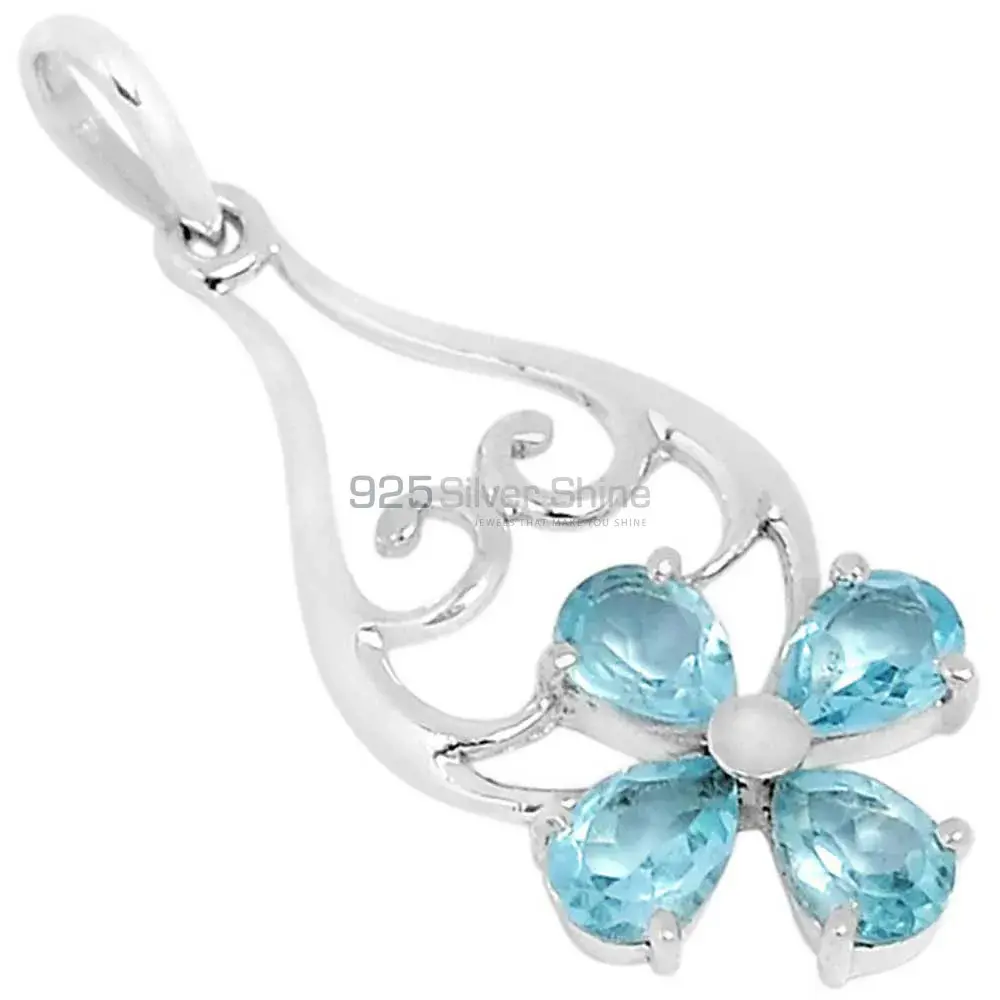 Top Quality Blue Topaz Gemstone Pendants Wholesaler In Fine Sterling Silver Jewelry 925SSP319-2