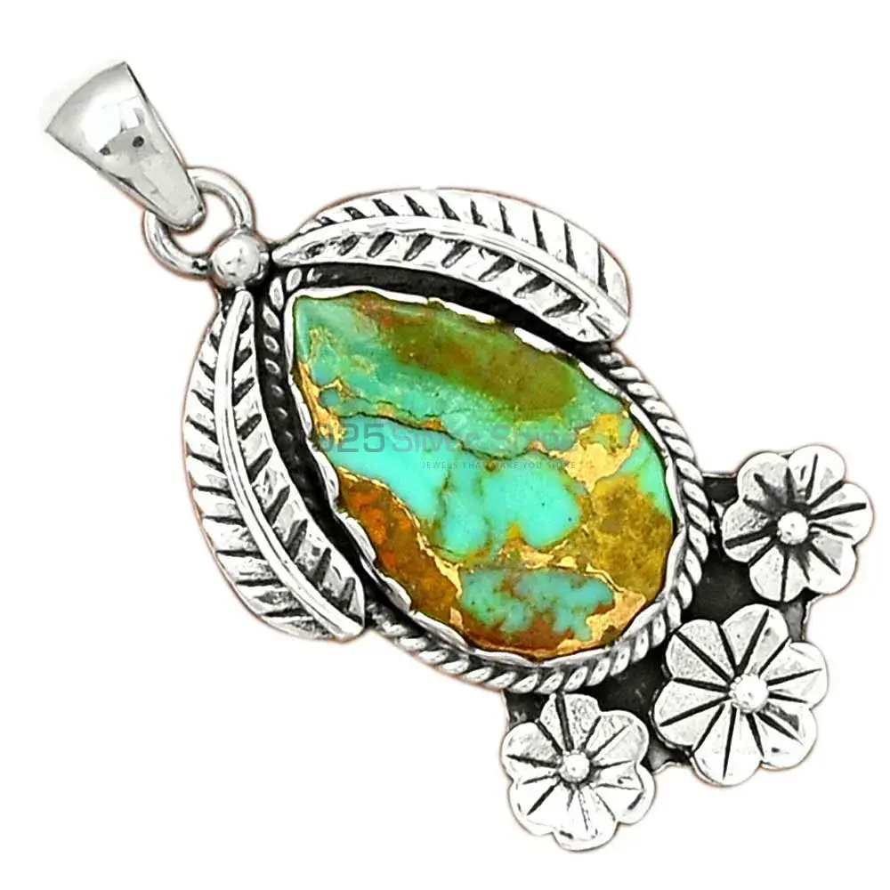 Top Quality Copper Turquoise Gemstone Pendants Wholesaler In Fine Sterling Silver Jewelry 925SP091-1