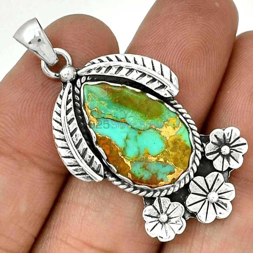 Copper Turquoise Gemstone Pendants In Fine Sterling Silver Jewelry 925SP091-1_1