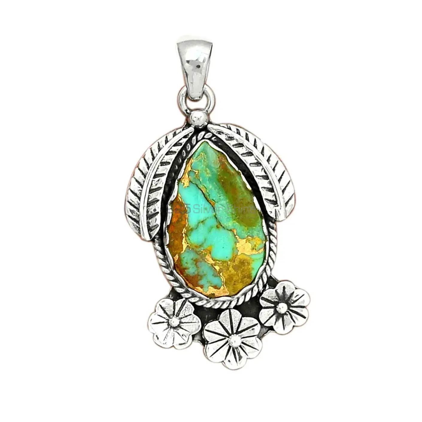 Top Quality Copper Turquoise Gemstone Pendants Wholesaler In Fine Sterling Silver Jewelry 925SP091-1_1