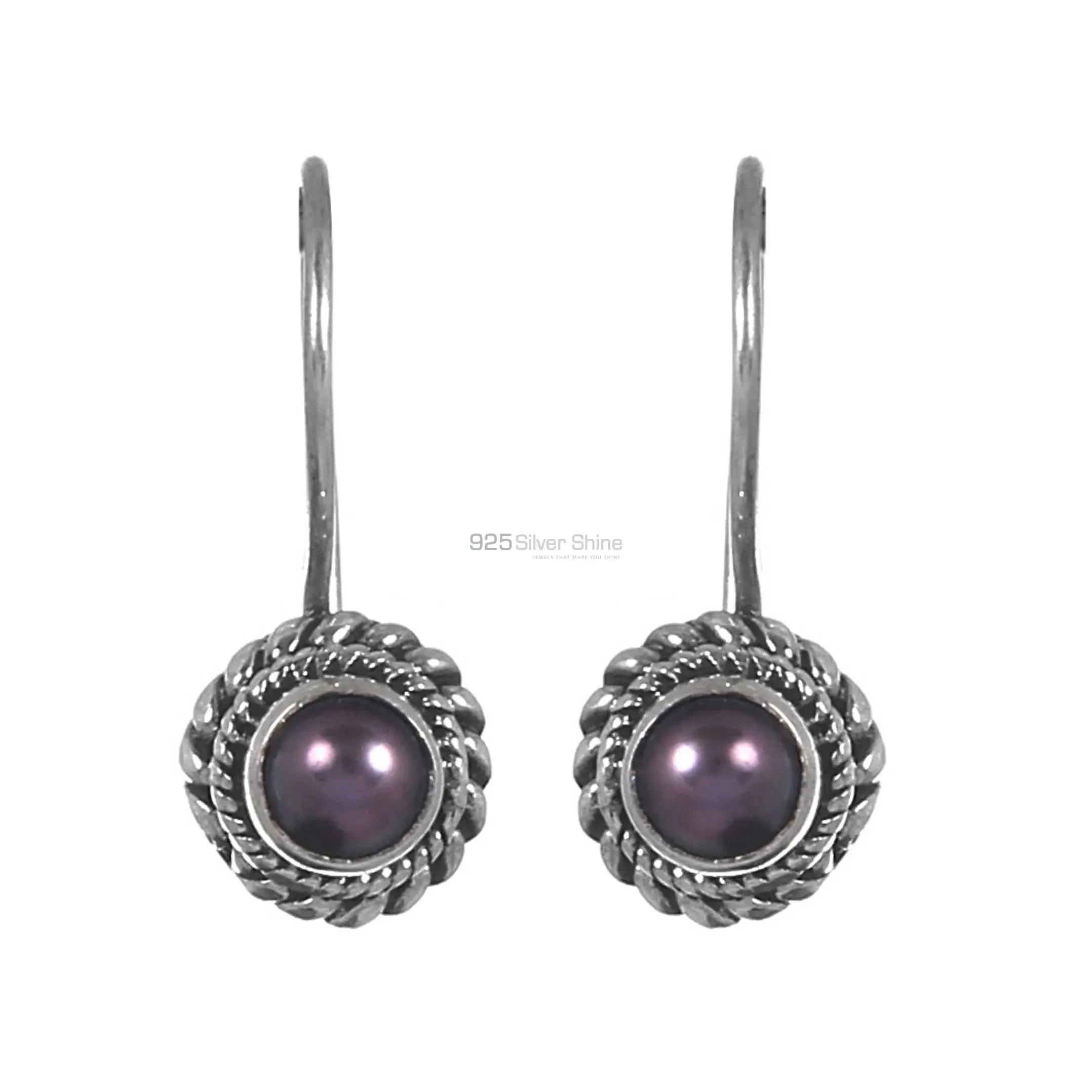Black Pearl Gemstone Earrings In Sterling Silver Jewelry 925SE221_0