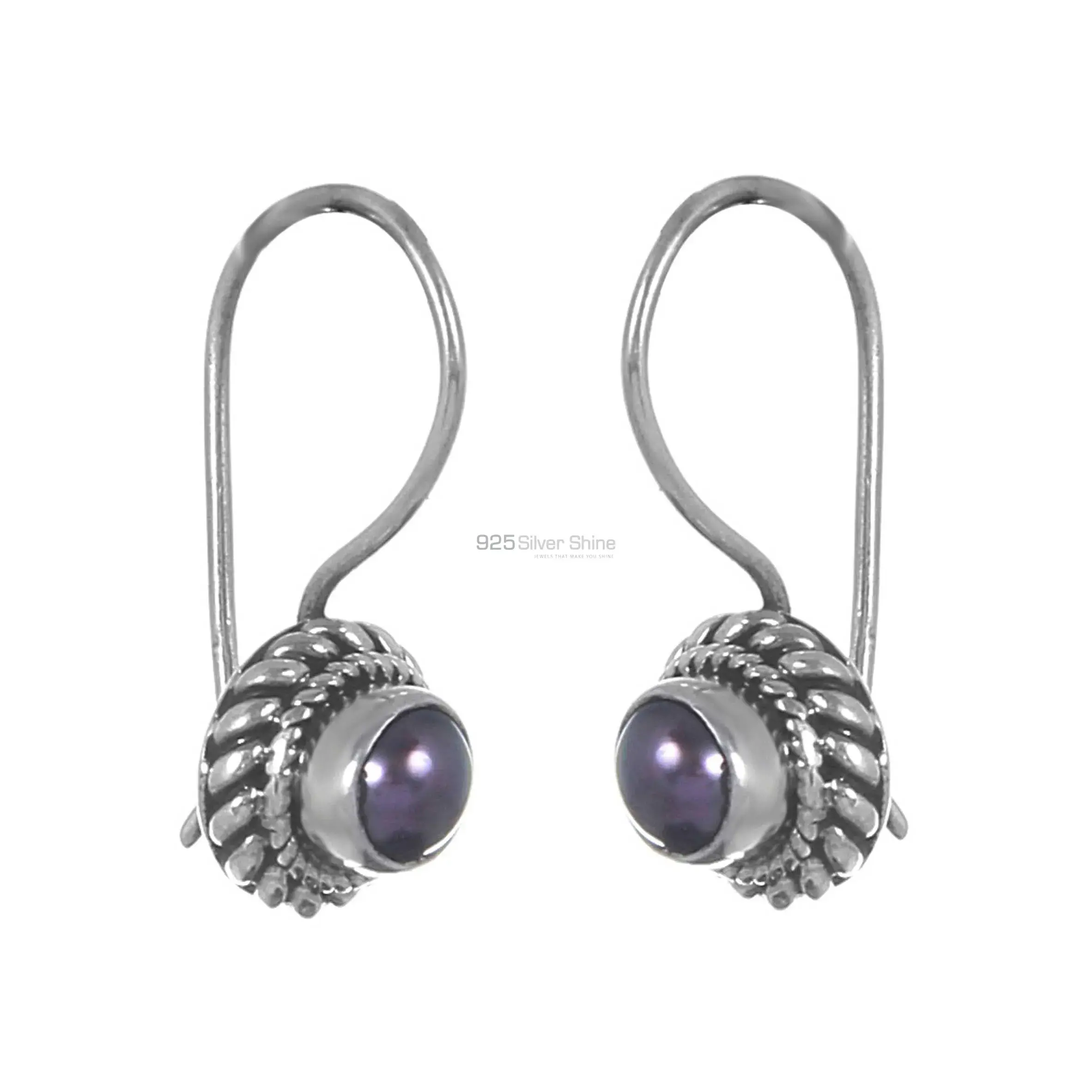 Wholesale Black Pearl Gemstone Earrings In Sterling Silver Jewelry 925SE221_0
